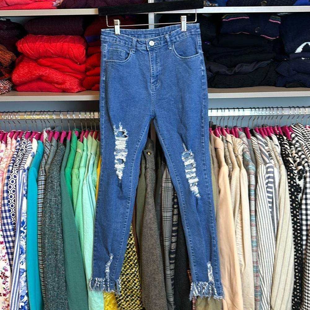 SHEIN blue distressed raw hem skinny jeans size M​